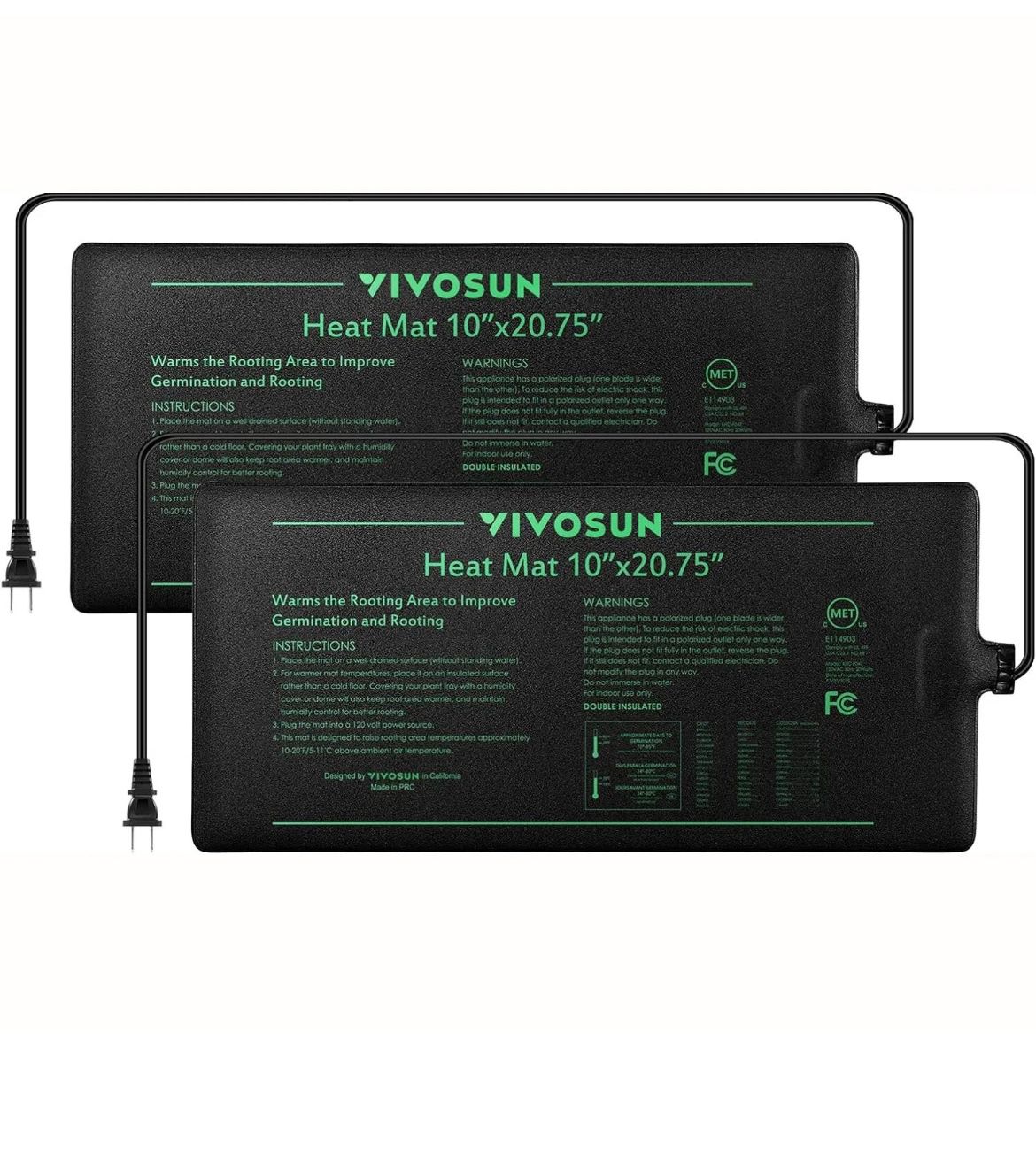 VIVOSUN 2 Packs Seedling Heat Mat 10" x 20.75" Warm Hydroponic Plant Germination