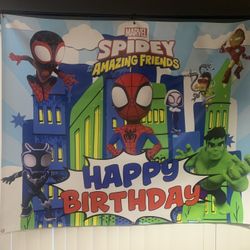 Spidey And His Amazing Friends Birthday Banner 5’x4’ - Spider-Man Theme Fiesta - Spider-Man Kids Birthday Decorations 