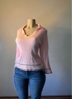 New Tommy Hilfiger Preppy Cable Knit V-Neck Sweater