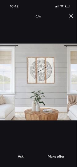 RiteSune Unique 30" Wall Clock for Living Room Decor, Oversized Farmhouse Wall Clock Battery Operated, Triptych Panel Wooden Large Clock Wall Art for