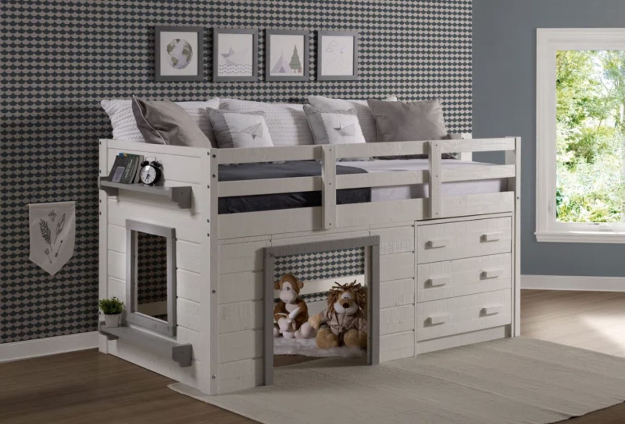 Twin Solid Wood Platform Loft Bed With Shelves