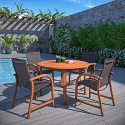 BRAND NEW 5 Pieces Round Dining Set 100% FSC Certified Wood, Ideal Furniture Set For Outdoor And patio
