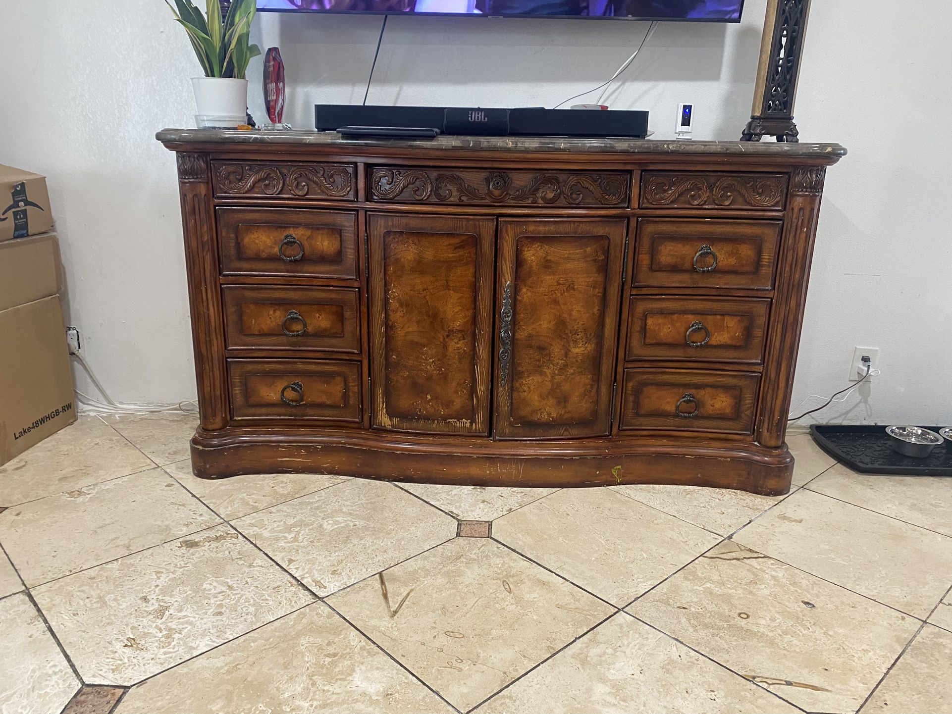 Wood And Marble Tv Stand 