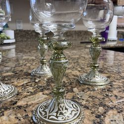 Fritz Heckert German White & Gold Enameled Pale Amber & Green Hock Wine Glass B