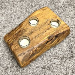 Live Edge Spalted Wood Tea Light Candle Holder By Tote Road