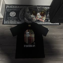 M-L bape pink shirt M-L blue bape shirt M burberry bape shirt Medium chrome hearts bape shirt