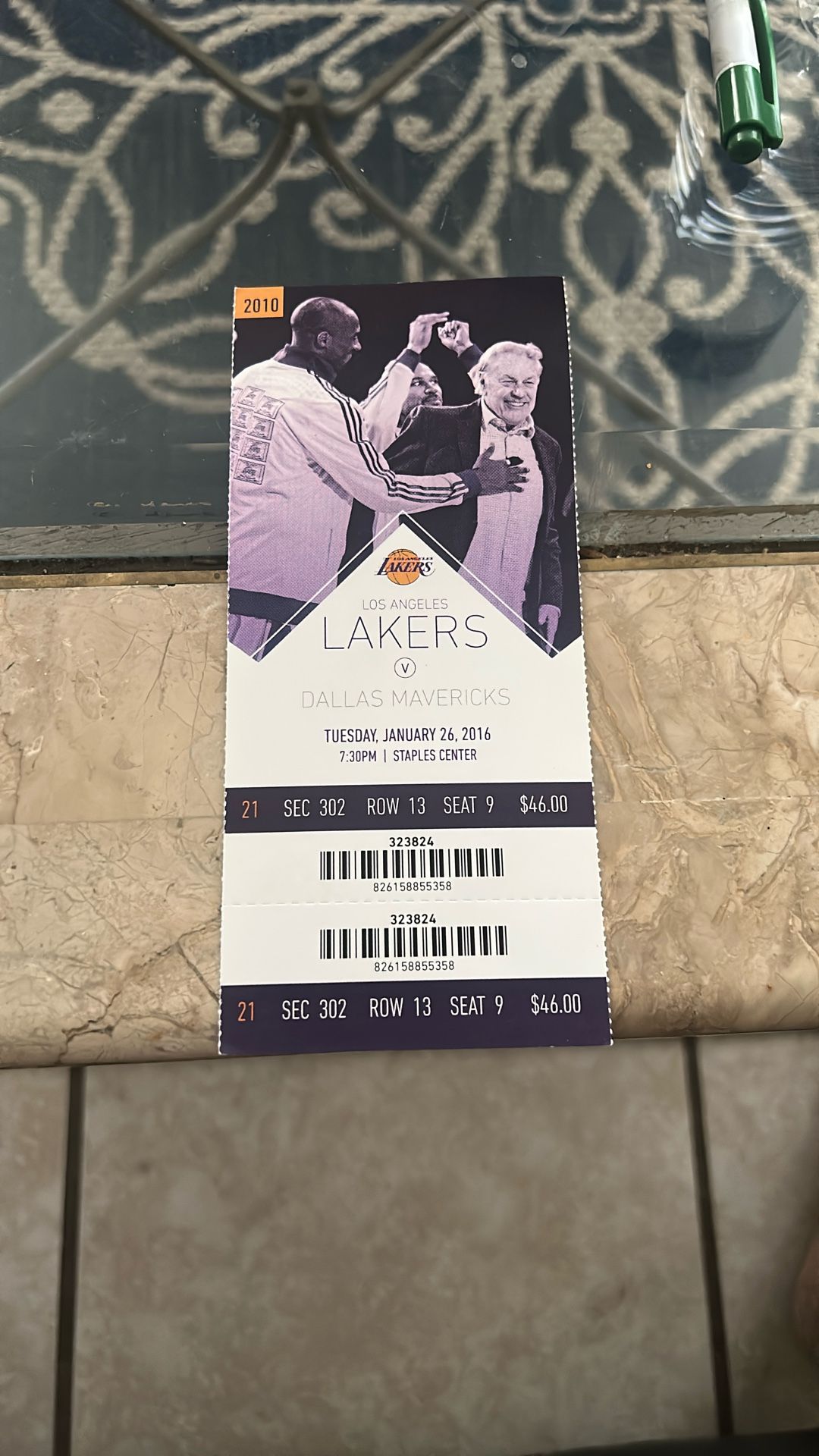 Kobe Ticket 2016 