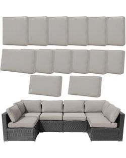 14 Pcs Patio Cushion Covers Replacement Outdoor Couch Cushions Covers Splashproof Sofa Slipcovers Set with Zippers,Patio Furniture Protector, Couch 3 