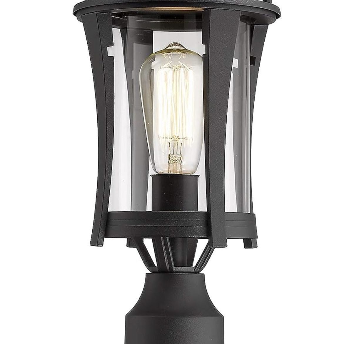 EAPUDUN Outdoor Post Light, 1-Light Exterior Post Lantern with 3-Inch Pier Mount Base, Lamp Post Light Fixture in Matte Black Cast Aluminum Finish wit