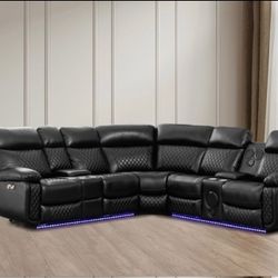 New Leather Sectional Sofa + SPEAKERS RECLINING