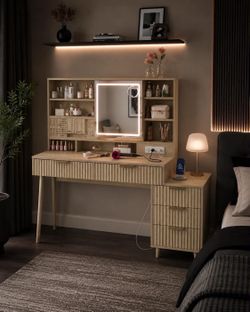 🔥 new Farmhouse Makeup Vanity Desk with Mirror and Lights, 47'' with 8 drawers  L-12