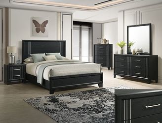 SALE!! NEW BLACK Wood Bedroom Set KING QUEEN $10 DOWN