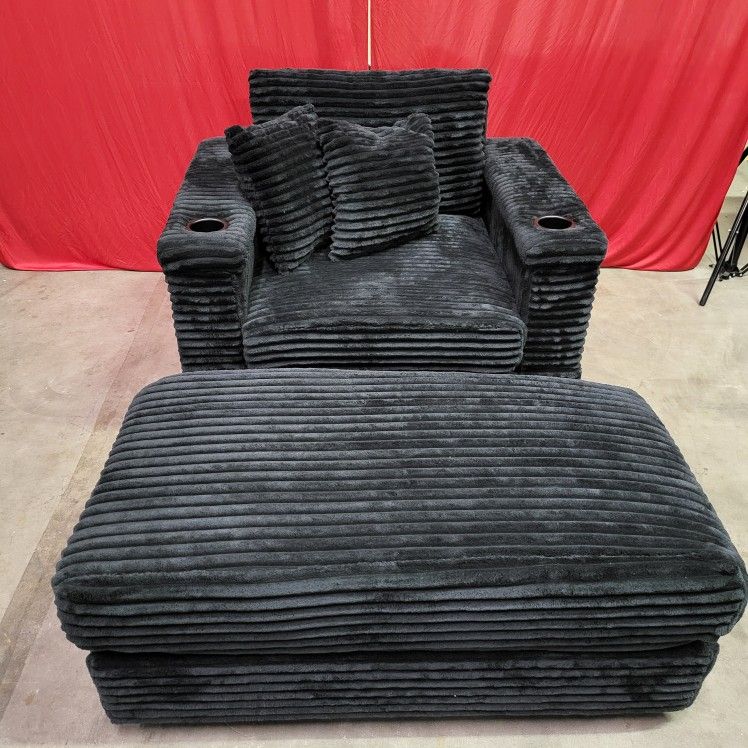 Corduroy Chaise Lounge with Ottoman