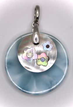 Sterling Silver Abalone and Mother of Pearl Pendant with Flower Inlays - 1 13/16” Width by 1 5/8” Height