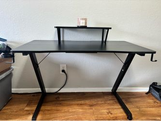 Black Z-Shaped Gaming Desk with Monitor Stand