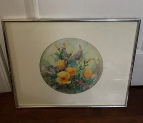Original Maxine Remont Macway Signed Watercolor California Poppies Framed Art