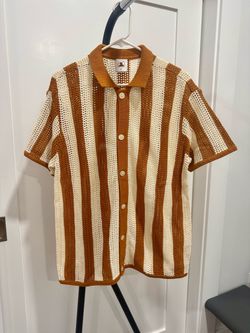 The Dominica Crochet Shirt - Burnt Sienna Stripe