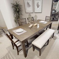 Dining Set Table With 4 Chairs & Bench