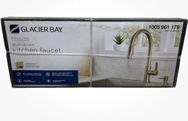 Glacier Bay Paulina Single Handle Pull Down Sprayer Kitchen Faucet with TurboSpray, FastMount and Soap Dispenser in Matte Gold - New