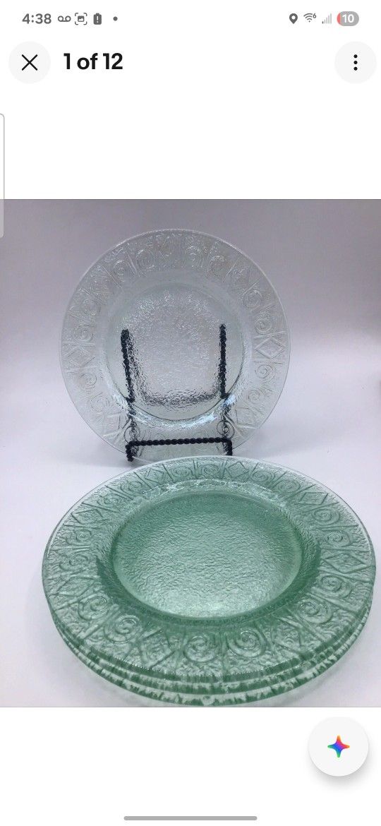 Vintage 1980's Pressed Glass Light Green Glass Aztec Geometric P