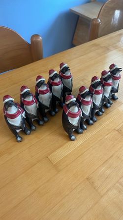Set of 10 Christmas Penguin Figurines