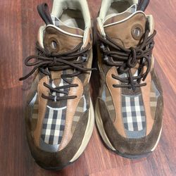 Burberry Check and Suede Sneakers Dark Birch Brown