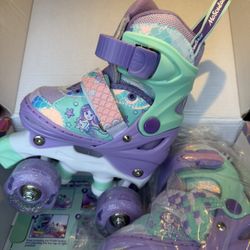 Mermaid Roller Skates for Girls Kids, Mosoulais 4 Size Adjustable Light up Wheels Skates for Toddlers, Beginner Women Rollerskates Indoor Outdoor for 