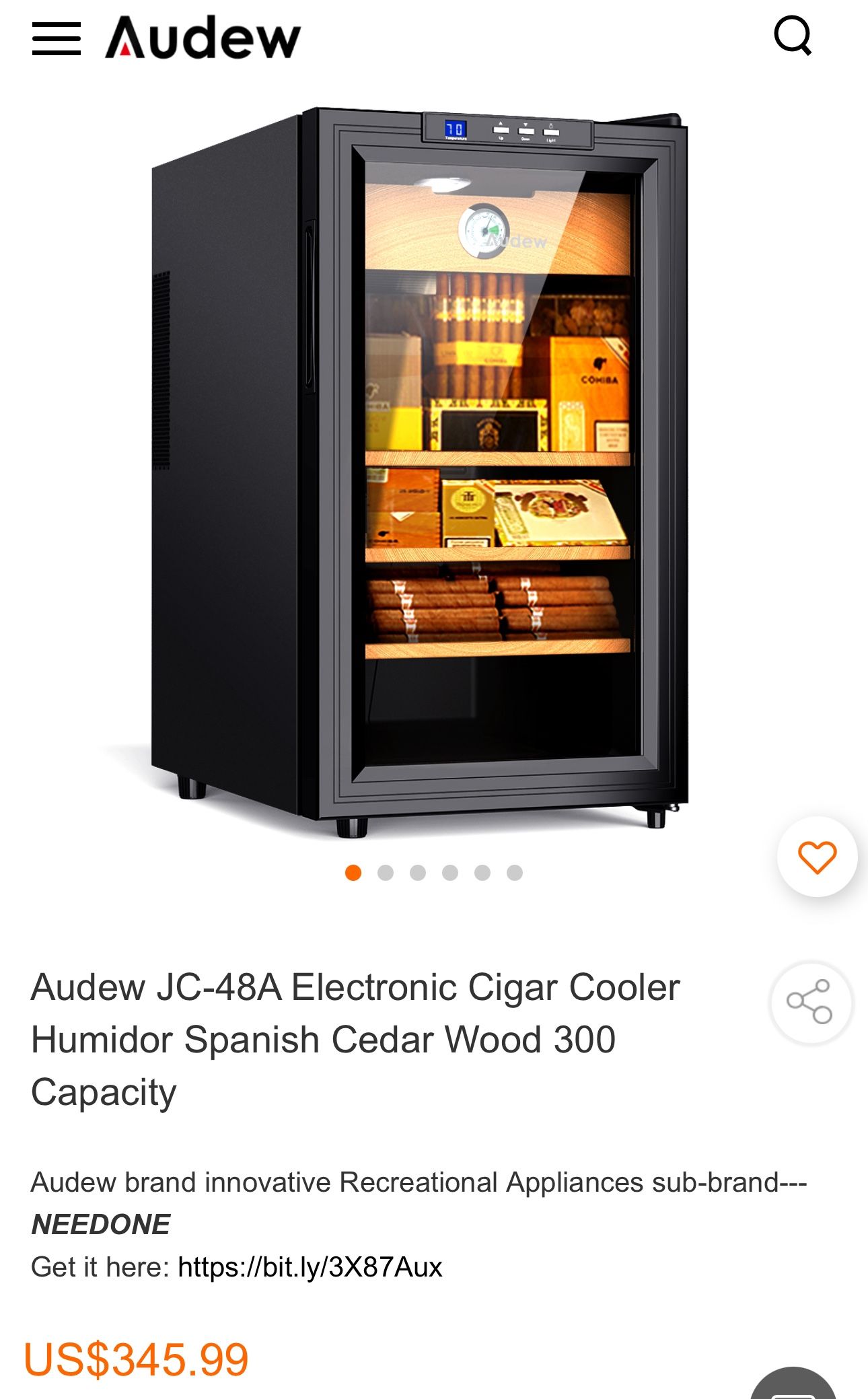 Audew JC-48A Electronic Ci Cooler Humidor Spanish Cedar Wood 300 Capacity