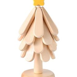 Natural Wooden Tree Trivets for Hot Dishes Wooden Christmas Tree Shaped Coasters for Home Décor Hot Pot and Pan Insulation Skids Wooden Table Decorati