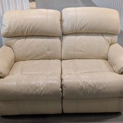 Beige Leather  Manual Reclining Loveseat