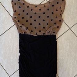 Lush Size Medium Black Rouched Bodycon Dress With Light brown & Black Polka Dot