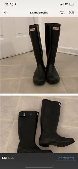 Hunter black rain boot worn twice Sz 9 EUC