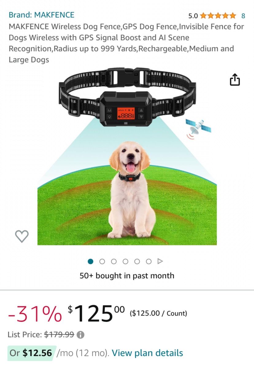 Wireless Dog Fence,GPS Dog Fence,Invisible Fence for Dogs Wireless with GPS Signal Boost and AI Scene Recognition,Radius up to 999 Yards,Rechargeable