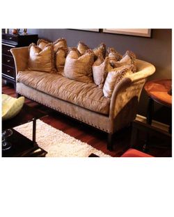 Designer Sofa in light brown micro-suede fabric complete with pillows