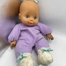 1991 TYCO NEWBORN MAGIC BOTTLE BABY 14" DOLL BLONDE HAIR BLUE EYES  - No Bottle
