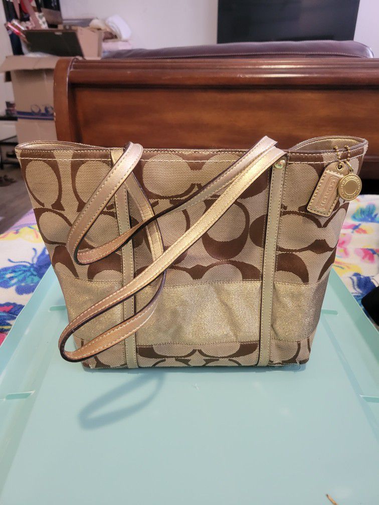 Coach Tote With Gold Sparkle Trim