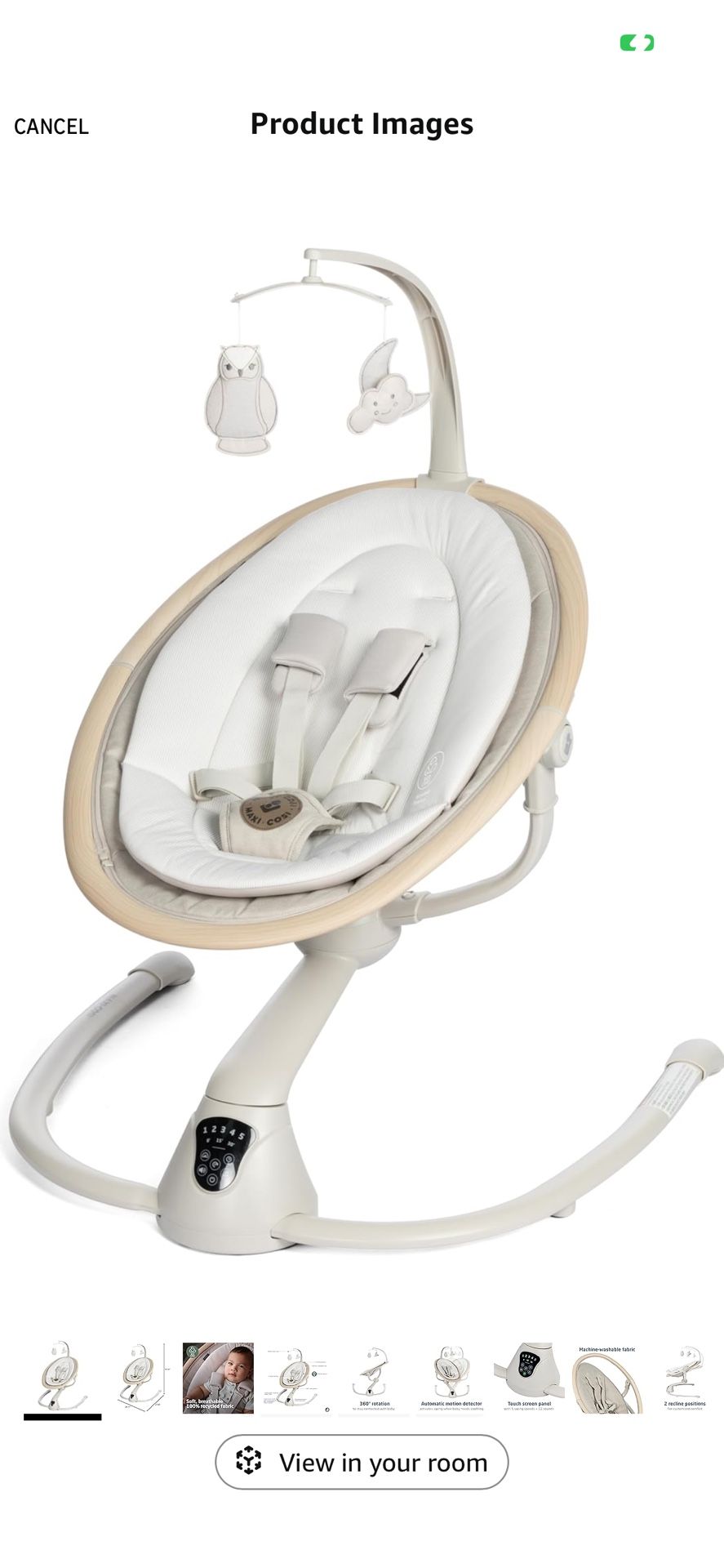 Maxi-Cosi Cassia Baby Swing for Infants: Smart Portable Baby Swing with Music, Lightweight Baby Swing, 360 Rotation Infant Swing, Classic Oat