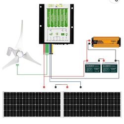 Wind Solar Hybrid Backup 3000W/6000W Peak, 1580Wh LiFePO4 Batteries, 160W Solar Panel, Wall Charger, Eco Hybrid Controller