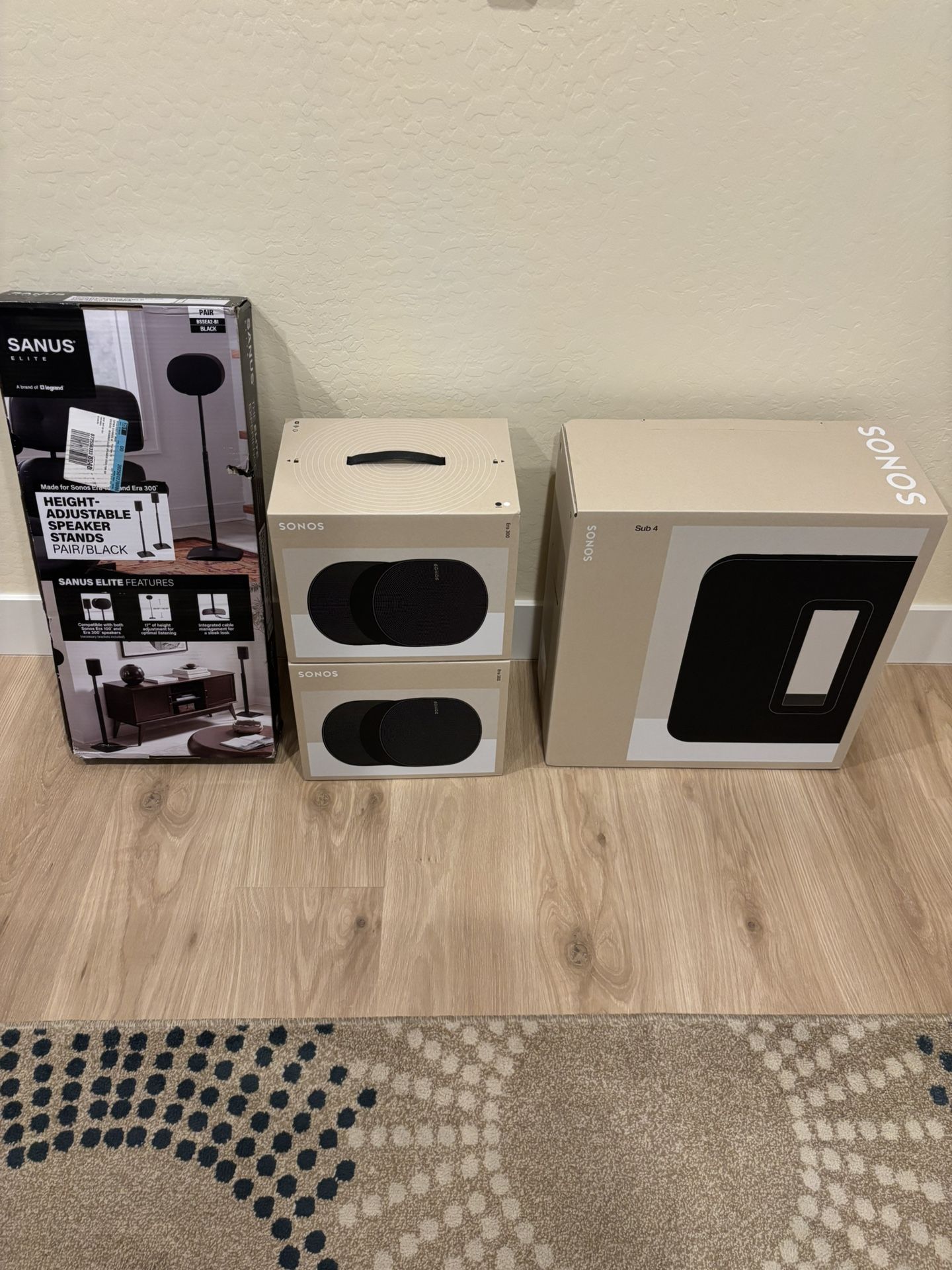Sonos ERA 300 Speaker Pair, Subwoofer Gen 4 , Speaker Stands