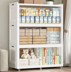 150GAL Extra Large Storage Bins with Lid, 600QT Collapsible Organizer with Wheels, Stackable Closet Cabinet with Doors