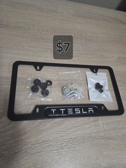 New Single Tesla License Plate Frame With Valve Caps 