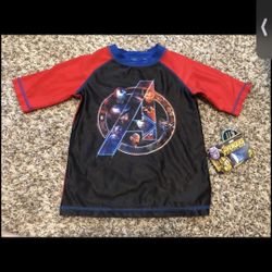 NEW Boys Avengers Rash Guard Swim Shirt