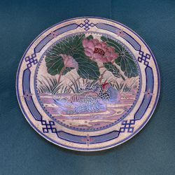 Antique Chinese Hand Painted Enamel Ducks On Bronze Plate 