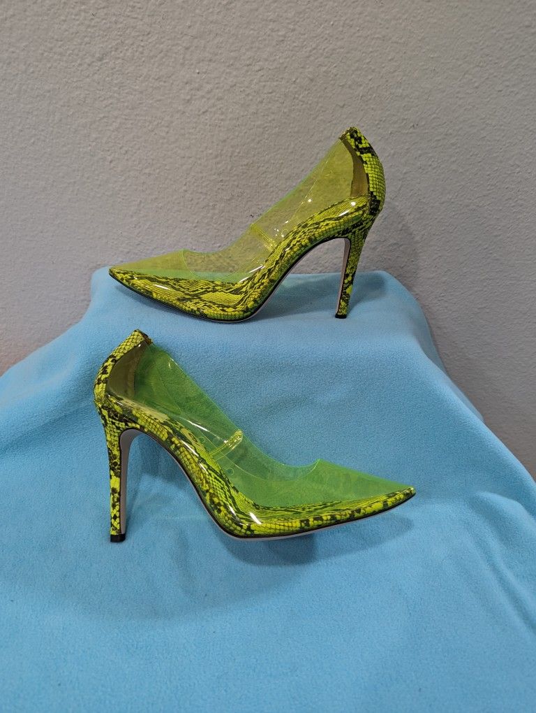 Jessica Simpson Snake Pattern Lime Green Heels Size 9 Clear