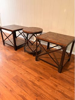 Brass and wood living room tables