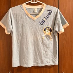 Cat Lover Light Blue & Cream V-Neck Tee