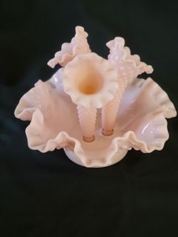 Vintage Fenton Pink Hobnail Epergne