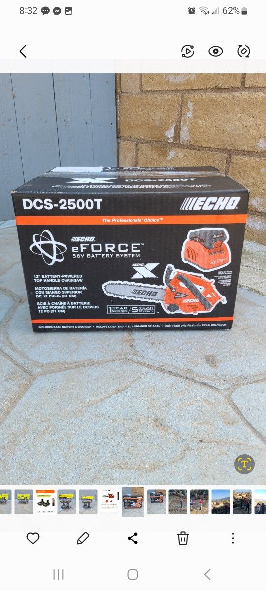 Echo Eforce 12" Battery Powered Top Handle Chainsaw 