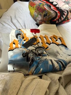 Godspeed Statue Graphic T-Shirt – White/Blue/Orange