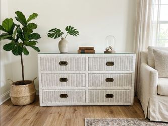 Vintage Wicker Dresser with Brass Handles